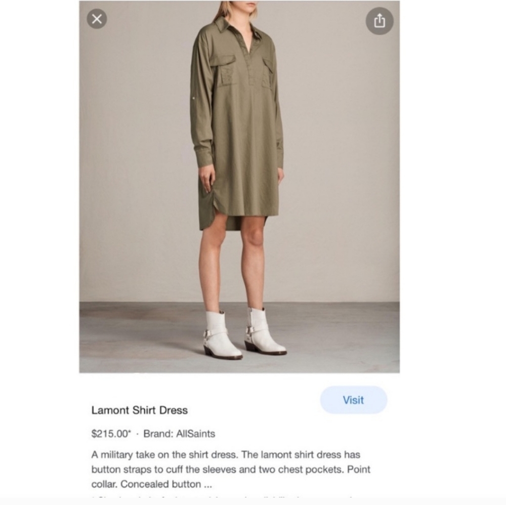 All Saints Olive Green Shirt Dress